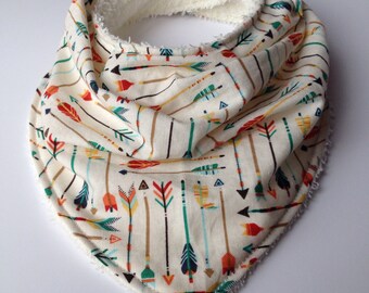Bandana Bib - Arrow Fabric Pattern - Modern, Trendy - Slouchy Style Drool Bib - Dribble Bib - 100% Cotton Fabric & Terry Cloth - adjustable