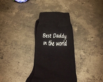 Daddy World Printed Novelty Socks For Men - Black, Cotton Blend, One Size, Perfect Birthday Or Fathers Day Gift