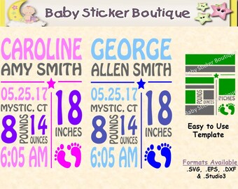 Baby Birth Announcements3 Girl/Boy/Neutral - SVG, EPS, DXF & Studio3 - Instant Downloads, Vector Files, Digital Cut File