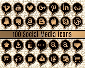Social Media Icons Gold Social Icons Website Elements Blog Elements Web Elements Blog Shopping Icons Set Business Set Blog set Buttons Golg