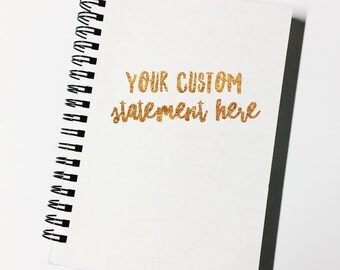 CUSTOM White Hard Cover Ring Bound Notebook, gold embossing, gold foil, girly notebook, lettering notebook, Calligraphy Practice, Sketchbook