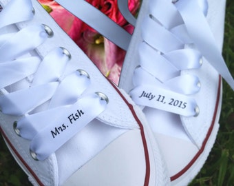 Custom #Wedding #Converse Ribbon Laces Satin White, #engagement #gift, #Couples Gift, #Anniversary Gift, #weddingideas, by #NoOrdinaryBling