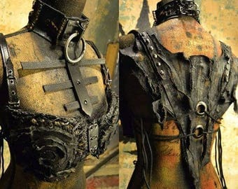 The Diviner SceneSick Stagewear Post Apocalyptic Wasteland Gothic Deathrock Witch Horror Biker Bra Bodice Halter Adjustable Top remo Collar