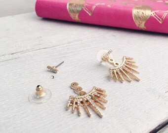 Ear Jackets Earrings in Gold Ear Studs with Rhinestones nickel free