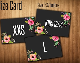 Size Sign Cards,Sizing Cards, Size Tags, Clothing Size, Instant Download, Digital Files, 7X5