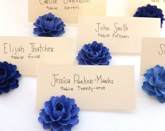 Place Card Holder | Blue Paper Flowers (Set of 30)
