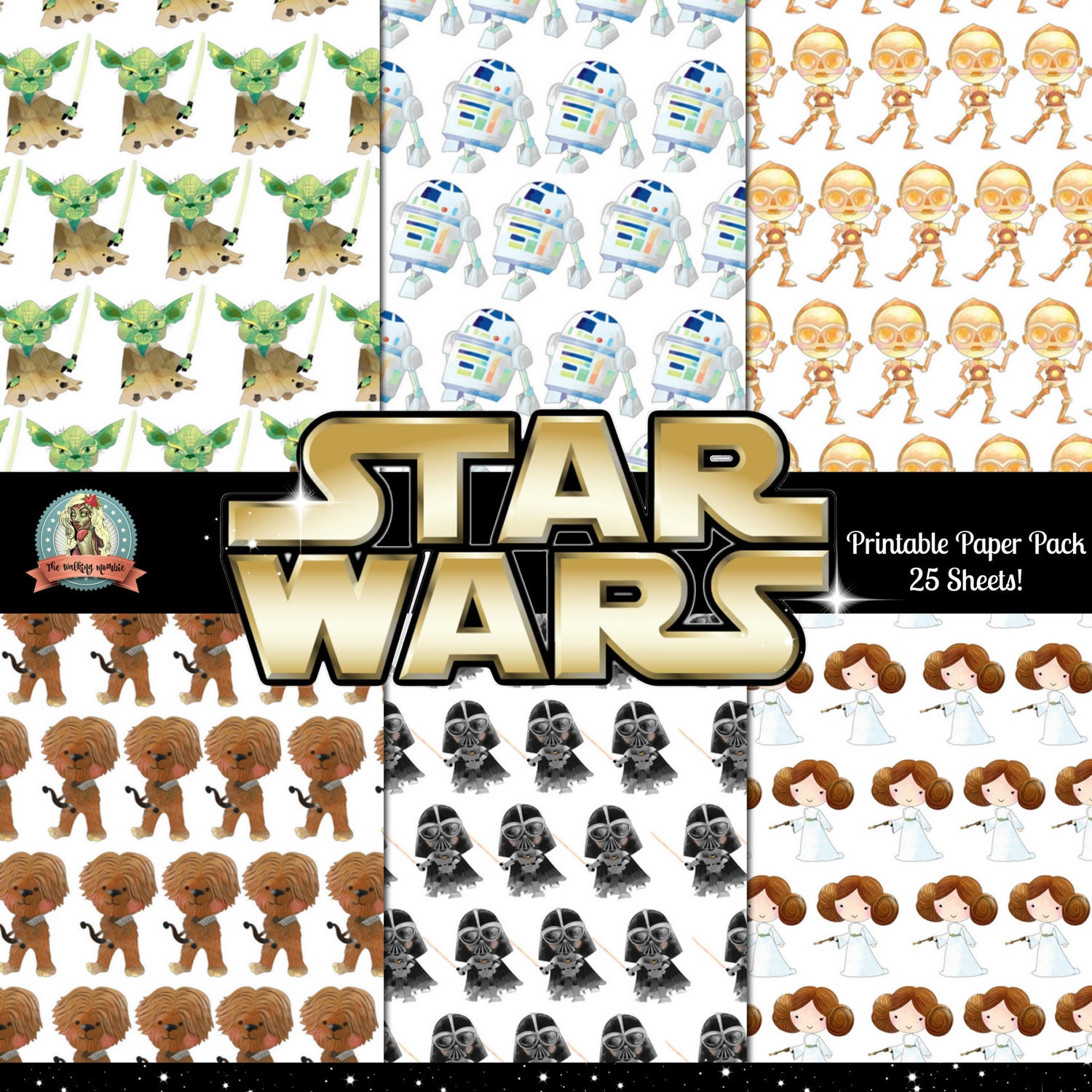STAR WARS Digital Paper Pack-25 Sheets, Star Wars Printables, Digital ...