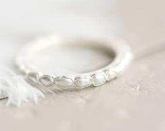 Eternity Pearl Ring. Dainty Pearl Ring. Freshwater Eternity Pearl Ring. Stacking Ring. Dainty Freshwater Pearl Ring. Gift for Her.