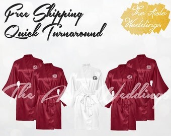BURGUNDY SATIN ROBE - Silk Robe - Bridesmaids Gifts - Getting Ready Robe - Wedding Robe - Bride Robe - Bridal Party Gift - Monogrammed Robe