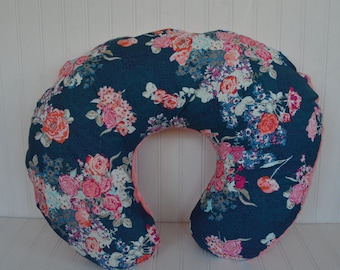 Flora Blue Boppy Cover- Minky Back