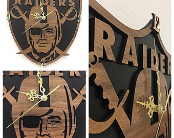 Oakland Raiders walnut clock
