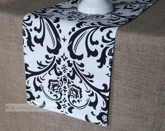Black and White Table Runner Floral Damask Decor Table Centerpiece Linens Dining Room Kitchen Table Decoration
