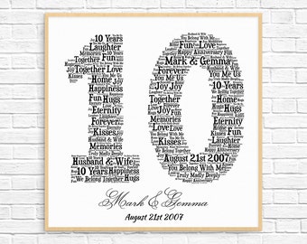 PERSONALIZED 10TH ANNIVERSARY Gift ~ Word Art ~ Printable Art ~ Unique Anniversary gift ~ 10 Year Wedding Anniversary Gift ~ Unique Gift