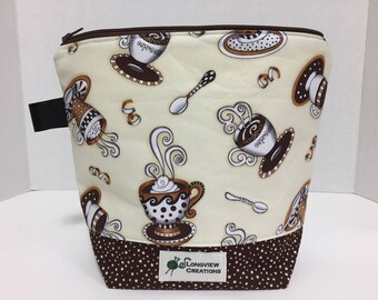 Wedge Bag, Knitting Project Bag, Sock size, Make-up Bag, Coffee