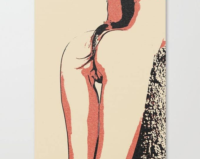 Erotic Art Canvas Print - Slavic body, sexy nude, long haired girl, erotic rear close up, kinky woman sketch sensual high quality artwork