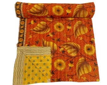 Handmade Cotton Vintage Kantha Quilt,bohemian Kantha Quilt