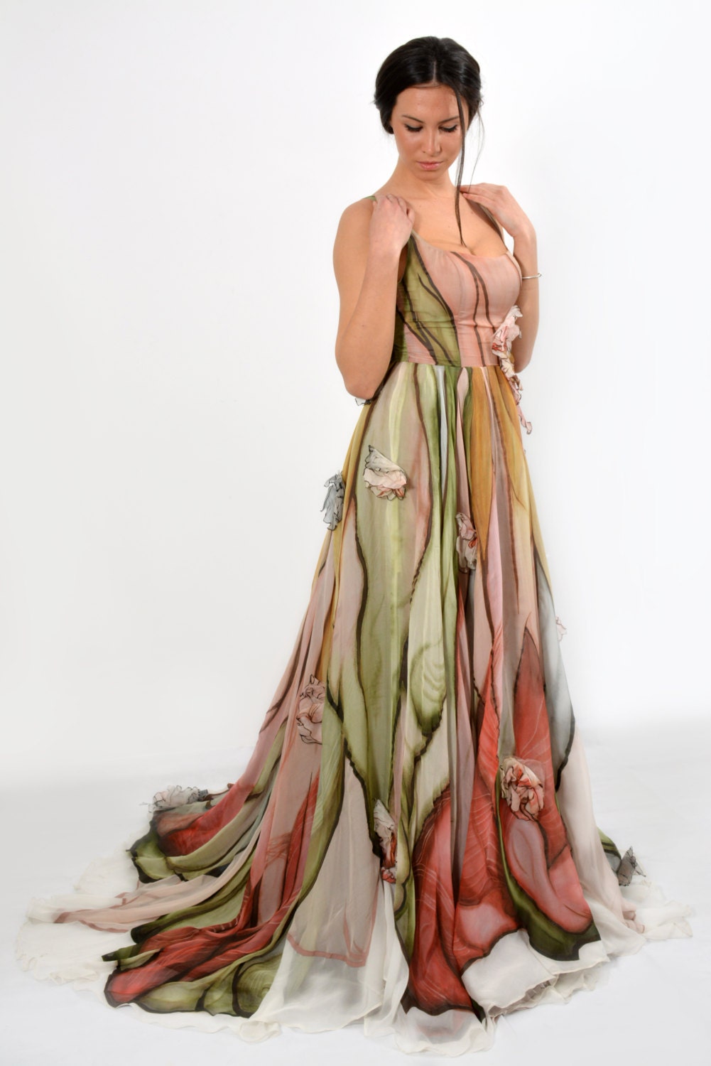 Long Mother of the bride dress Hand painted silk dress