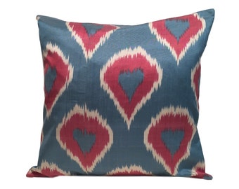 Blue Red Ikat Cushion Pillow Covers, 45 x 45 cm