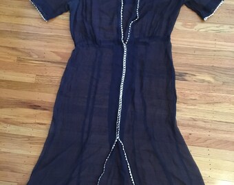 Vintage sheer 1930's navy blue dress