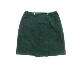 90s Forest Green Velvet Wrap Mini School Girl Skirt