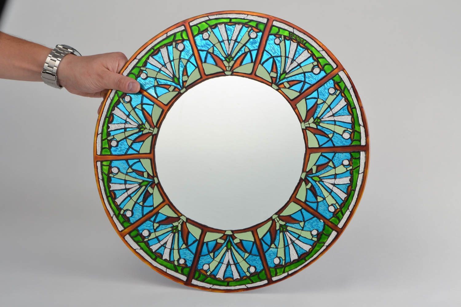 Stained Glass Mirror Round wall mirror Glass wall art