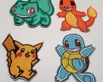 Pokemon Iron On Patch Pikachu Bulbasaur Charmander Squirtle pack of 4 Iron on Patches