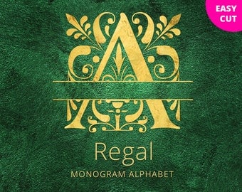 Regal Split Monogram font SVG cut files Regal Letters, Floral alphabet svg, swirls split svg initials for Cricut Silhouette cuttable font