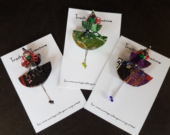 Aluminum Can People Pins, Recycled, Upcycled, Eco-friendly, One of a Kind Gift, Trash to Treasure