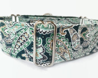 Martingale Dog Collar 1.5" Green Paisley // Dog Lover Gift // Dog Accessories // Greyhound Collar // Sighthound Collar