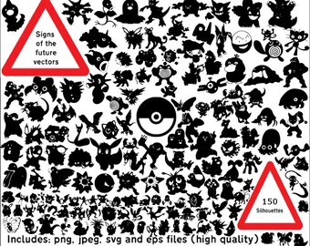 150 Pokemon SVG silhouettes. 150 first generation pokemon silhouettes. Pokemon SVG PNG Jpg Eps . Pokemon clipart. Pokemon images. Pikachu