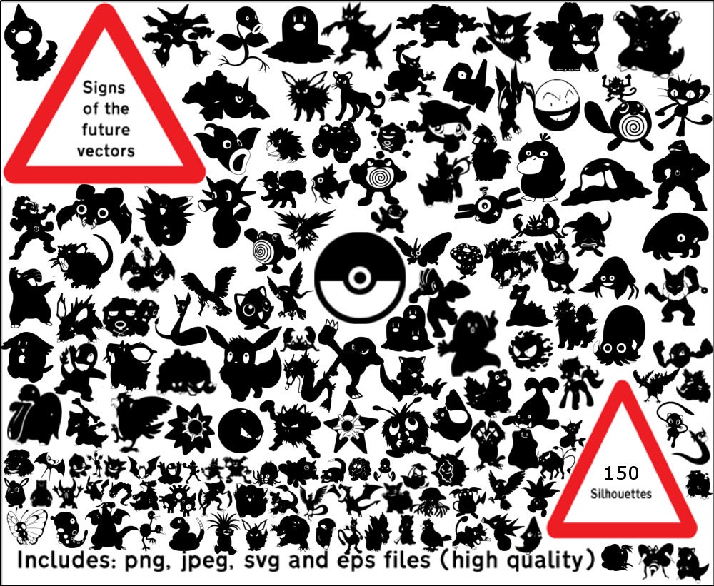 150 Pokemon SVG silhouettes. 150 first generation pokemon