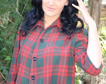 red and green tartan 50's crop jacket, button through.