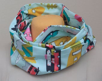 Retro Cars and Campers Hidden Pocket Infinity Scarf - Retro Print Scarf - Traveler's Scarf - Unique Gift - Vintage Lover's Gift