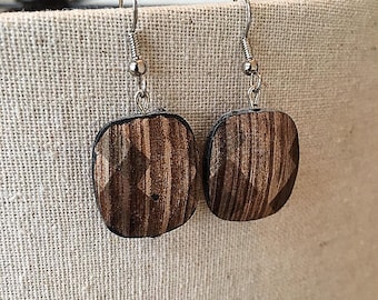 Brown and Tan Stripe Geometric Earrings