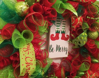 Christmas Wreath, Lime Green, Bright Red, Holiday Wreath, Festive Christmas Wreath