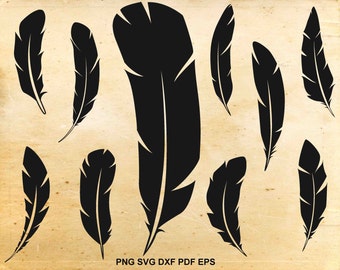 Feather svg, Feathers silhouette, Feather clipart, Boho style design, Svg files for silhouette, Cut files for Cricut, pdf eps dxf png svg