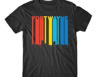 Vintage 1970's Style Fort Wayne Indiana Skyline T-Shirt