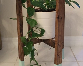 Solid wood decorative plant stand, rustic plant stand, mid century plant stand, paint dipped wood plant stand