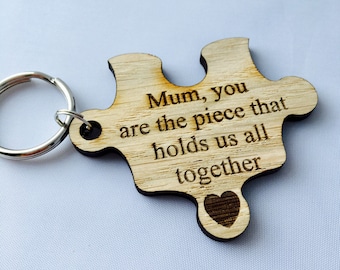 Personalised mum keyring, mummy keychain, jigsaw piece, you are the piece that holds us all together, Mother's Day gift, gift for mum,