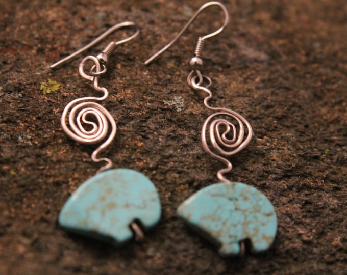 Turquoise Bear Bead Earrings with Sterling Silver Wire