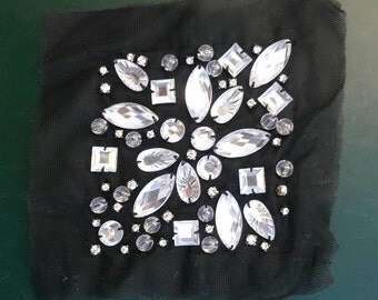 Clear white Rhinestone in Square tulle applique, clothing accessories, formal gown,