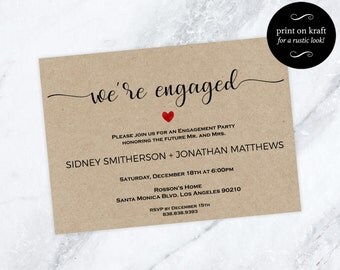 Printable Engagement Invitation - Editable Template - We're engaged - Kraft Invitation - Print on kraft - Downloadable Wedding #WDH0202