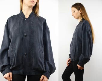 Bomber Jacket Silk / Silk Jacket Black / Balloon Jacket Silk / Bomber Jacket / Silk Baseball Jacket / Vintage Silk Jacket / Balloon Jacket