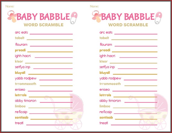 Baby Shower Game Baby Babble Pink White Gold