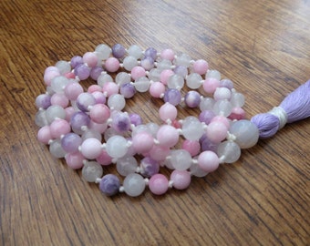 108 Mala Beads Mala Necklace Pink Purple Jade And Moonstone Tassel Necklace Yoga Jewellery Mala Necklace Yoga Necklace Mala Beads 108