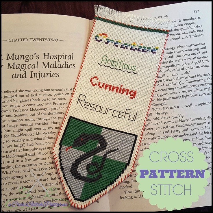 harry potter slytherin bookmark cross stitch pattern instant