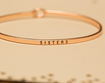 Bangle Bracelet, "Sisters", gift gold silver rose gold, stackable bangle