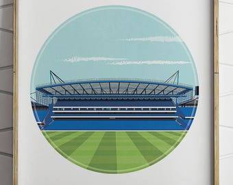 Chelsea fc, Stamford Bridge Illustrated Print, Soccer, Football Gifts, Gift for Men, Boyfriend Gifts, Soccer Gift, Football Print