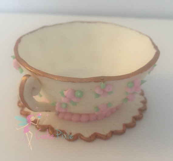 Gumpaste Tea Cup Cake Topper. Perfect for a Tea Party or Alice