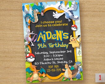 Pokemon Go Party Printable, Pokemon Birthday Invitation Chalkboard Custom Card, Birthday Invitation Pokemon, Pikachu Party Invites